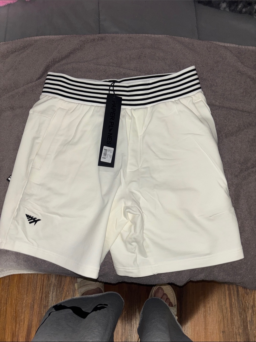 Paper Planes Men's Athletic Shorts in White with Striped Waistband